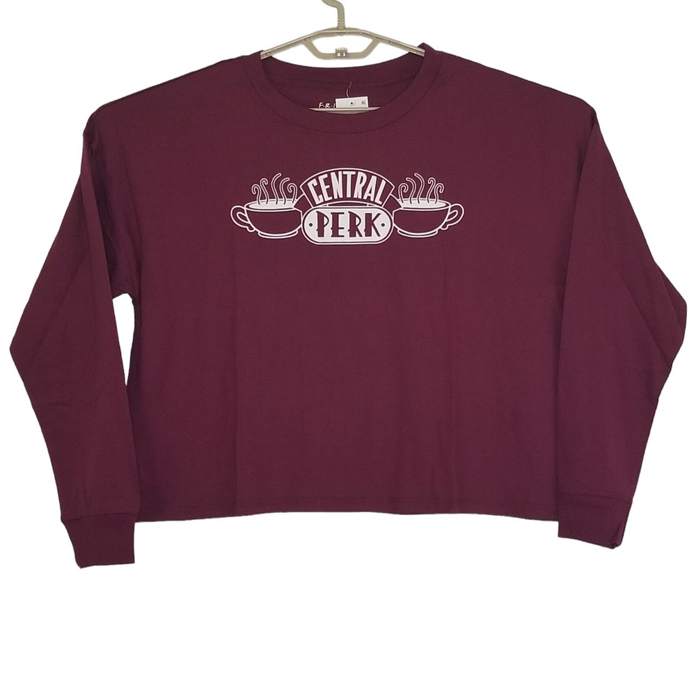 Friends Shirt Womens Size Large Merlot Long Sleeve Cropped Pullover Graphic New‎
